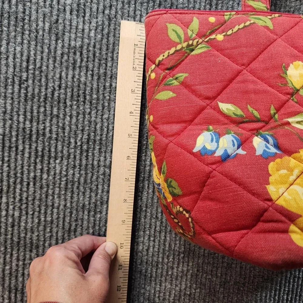 Pierre Deux Handbag Womens Medium Red Floral Quilted Cotton French Country Purse